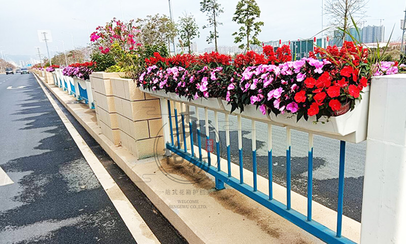 道路傳統(tǒng)護欄加裝馬鞍花盆綠化案例